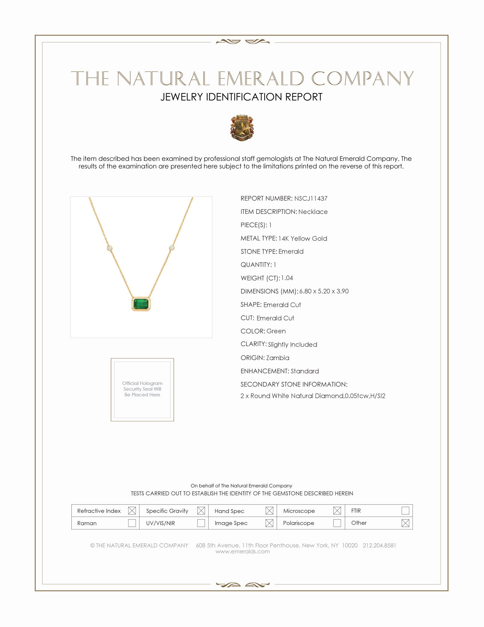 1.04 Ct. Emerald and Natural Diamond Bezel Necklace, 14K Yellow Gold