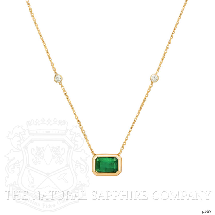 1.04 Ct. Emerald Natural Diamond Bezel Necklace, 14K Yellow Gold