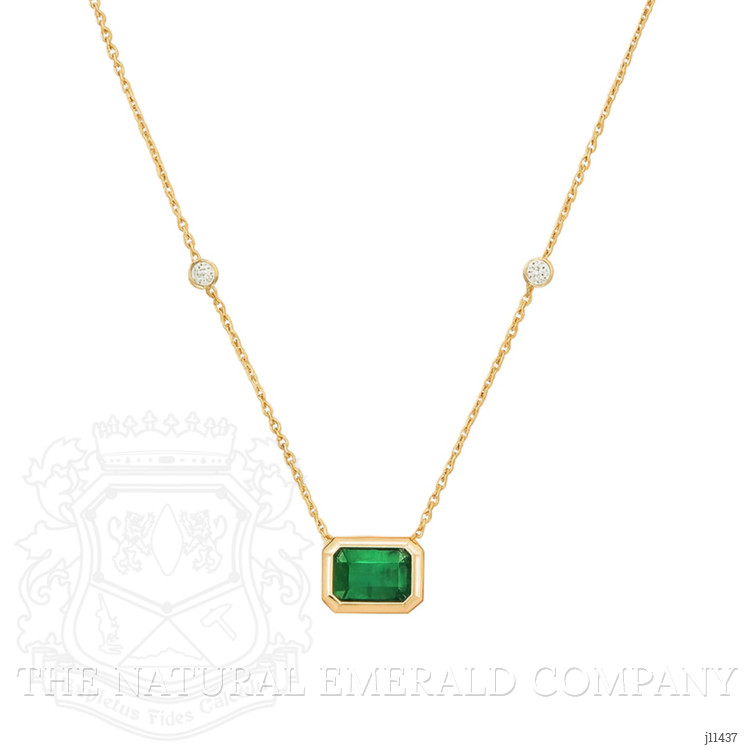 1.04 Ct. Emerald Natural Diamond Bezel Necklace, 14K Yellow Gold