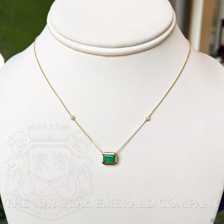 1.04 Ct. Emerald Natural Diamond Bezel Necklace, 14K Yellow Gold