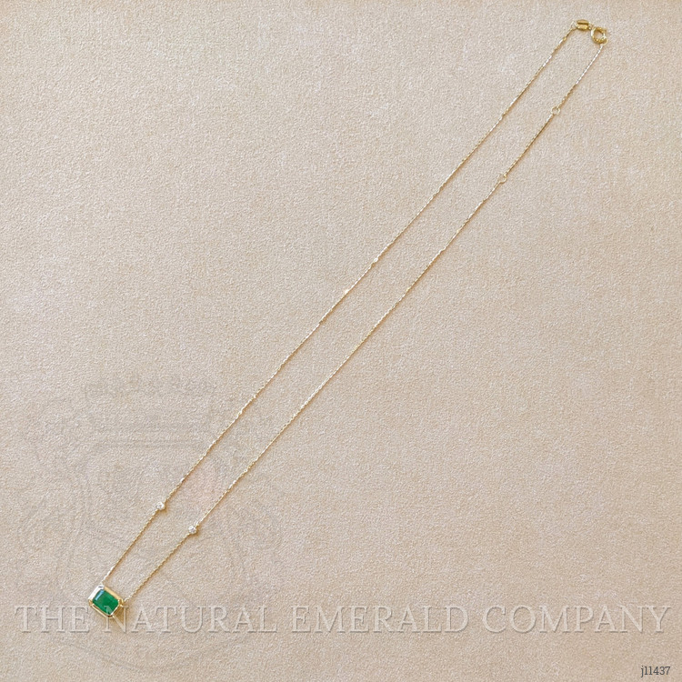 1.04 Ct. Emerald Natural Diamond Bezel Necklace, 14K Yellow Gold