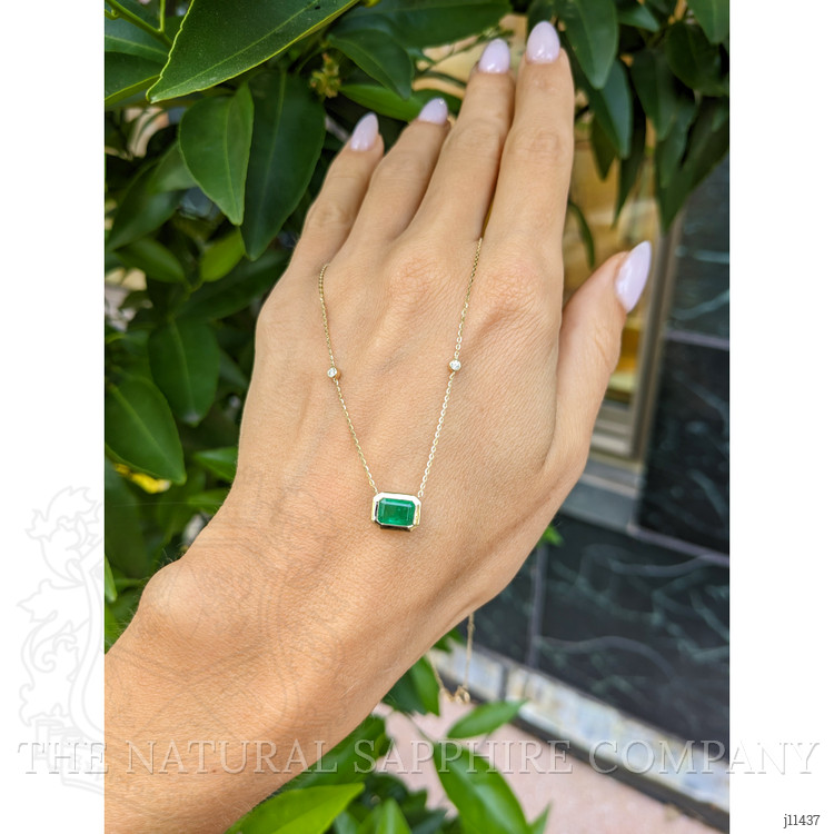 1.04 Ct. Emerald Natural Diamond Bezel Necklace, 14K Yellow Gold