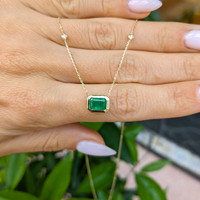 1.04 Ct. Emerald Natural Diamond Bezel Necklace, 14K Yellow Gold Life Style