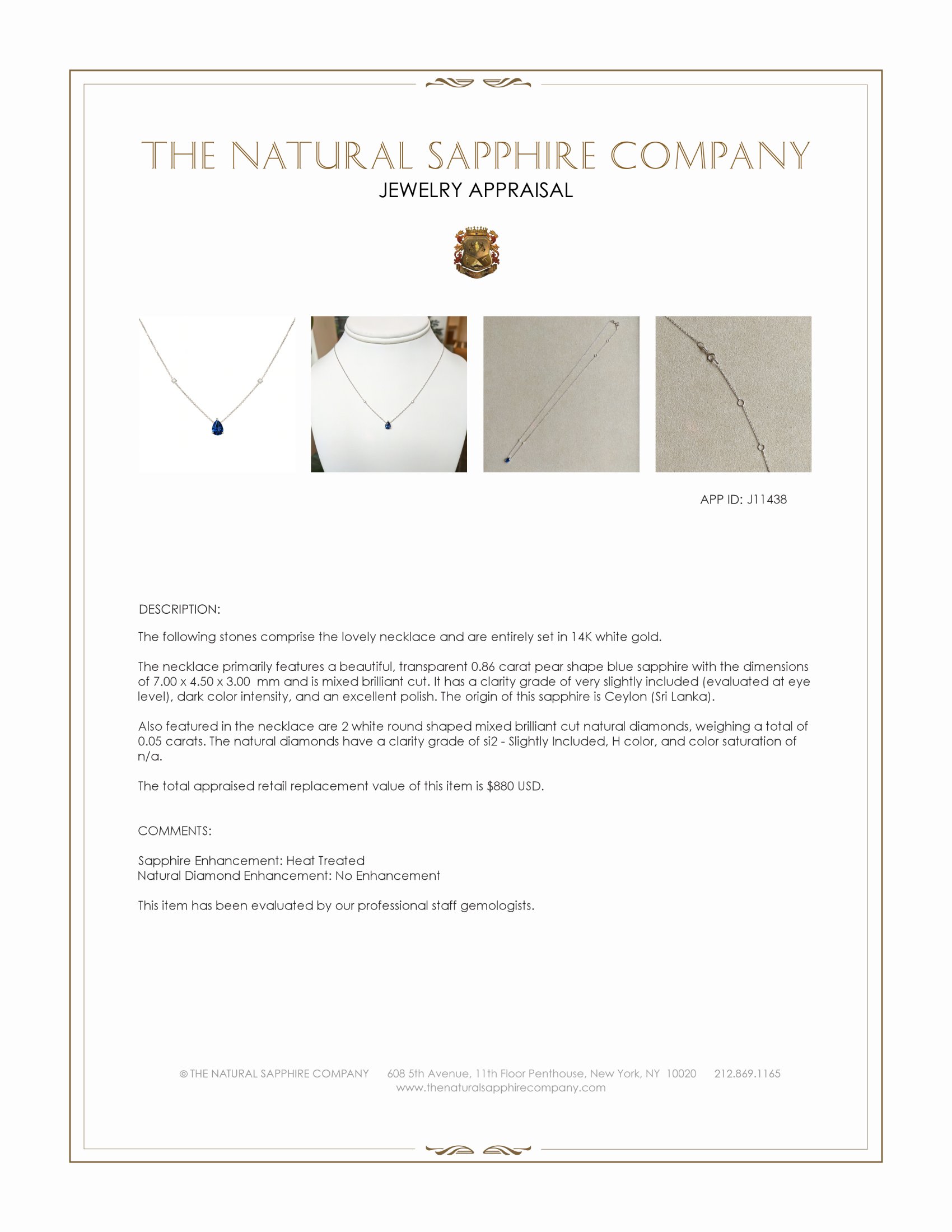 0.86 Ct. Blue Sapphire and Natural Diamond Accent Stones Necklace, 14K White Gold