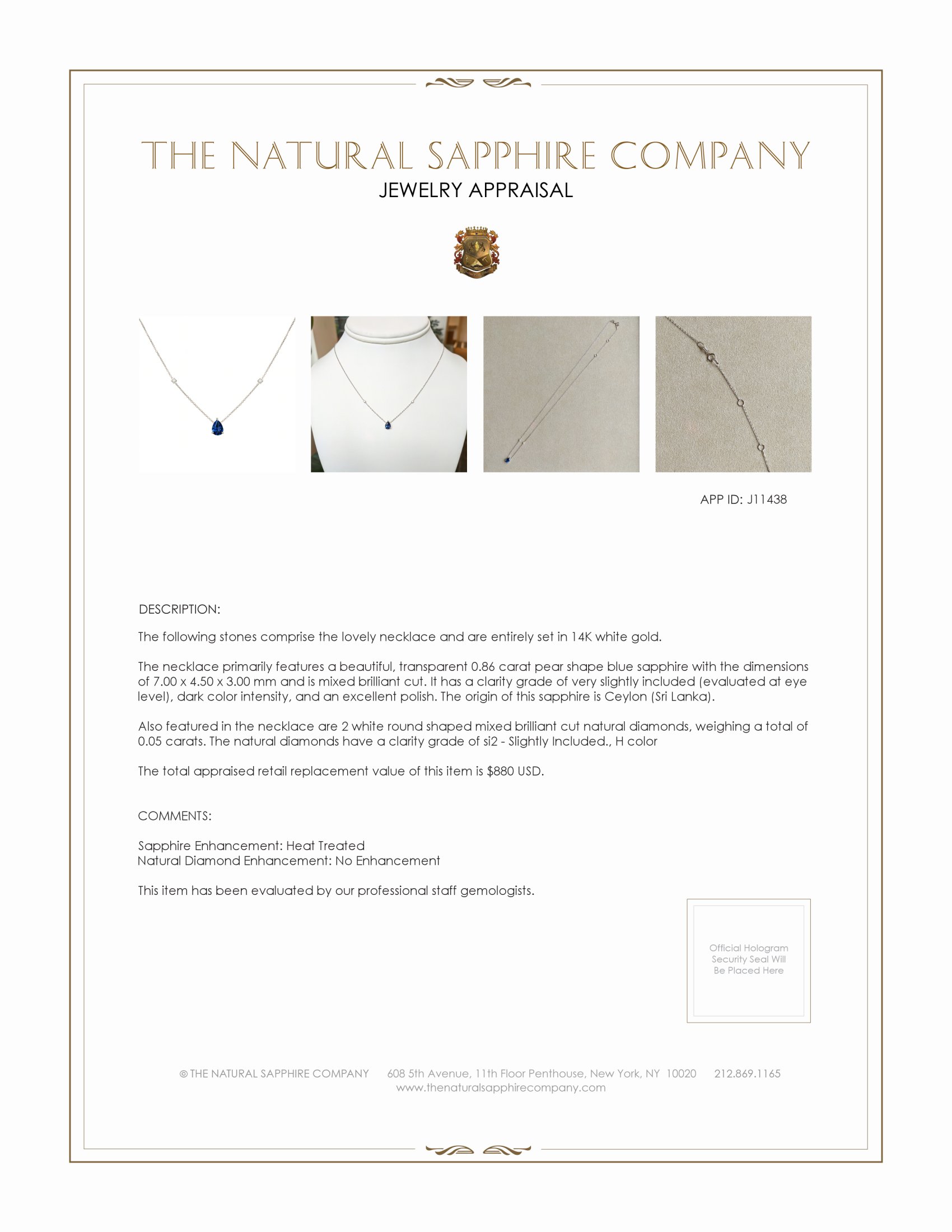 0.86 Ct. Blue Sapphire and Natural Diamond Accent Stones Necklace, 14K White Gold