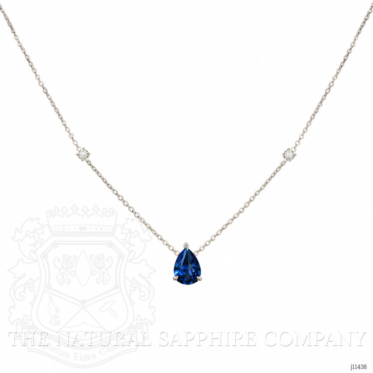 0.86 Ct. Blue Sapphire and Natural Diamond Accent Stones Necklace, 14K White Gold