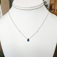 0.86 Ct. Blue Sapphire and Natural Diamond Accent Stones Necklace, 14K White Gold Image