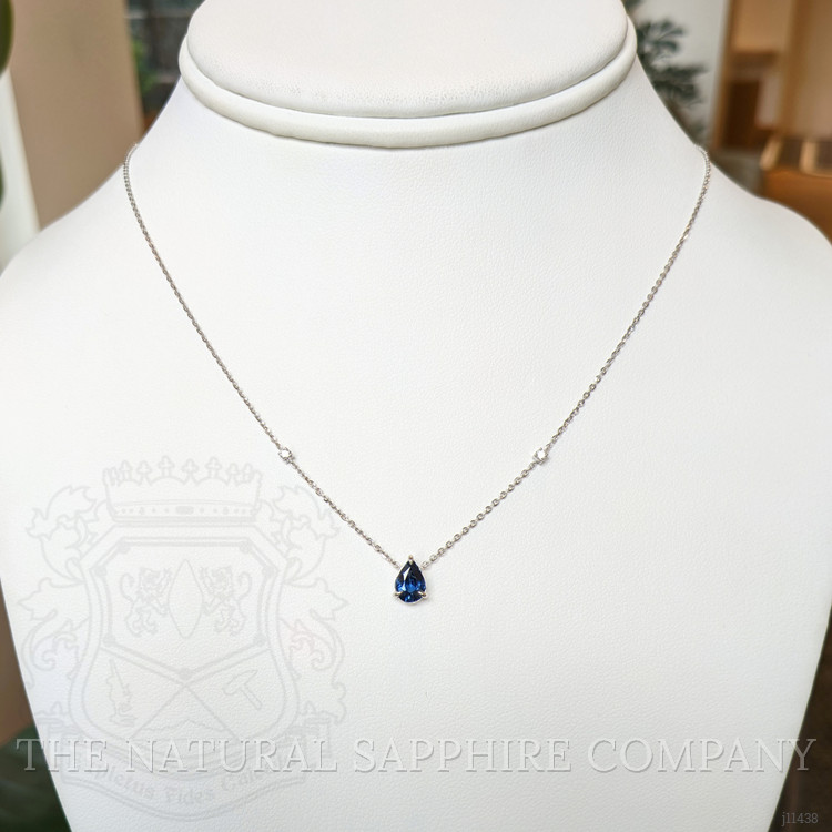 0.86 Ct. Blue Sapphire and Natural Diamond Accent Stones Necklace, 14K White Gold