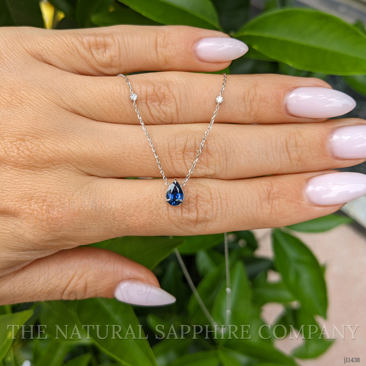 0.86 Ct. Blue Sapphire and Natural Diamond Accent Stones Necklace, 14K White Gold