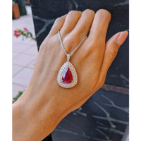 8.03 Ct. Ruby Natural Diamond Pave Pendant, 18K White Gold Life Style