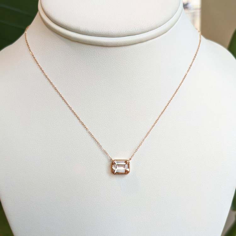 2.00 Ct. Morganite Bezel Necklace, 14K Rose Gold