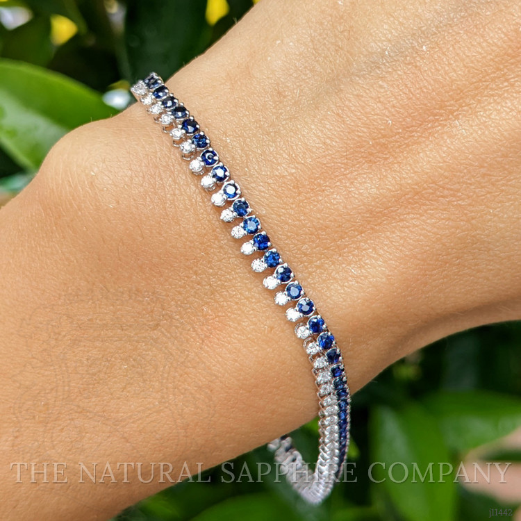 3.08 Ct.Tw. Blue Sapphire and Natural Diamond Tennis/Line Bracelet, 14K White Gold