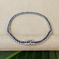 3.08 Ct.Tw. Blue Sapphire and Natural Diamond Tennis/Line Bracelet, 14K White Gold Image