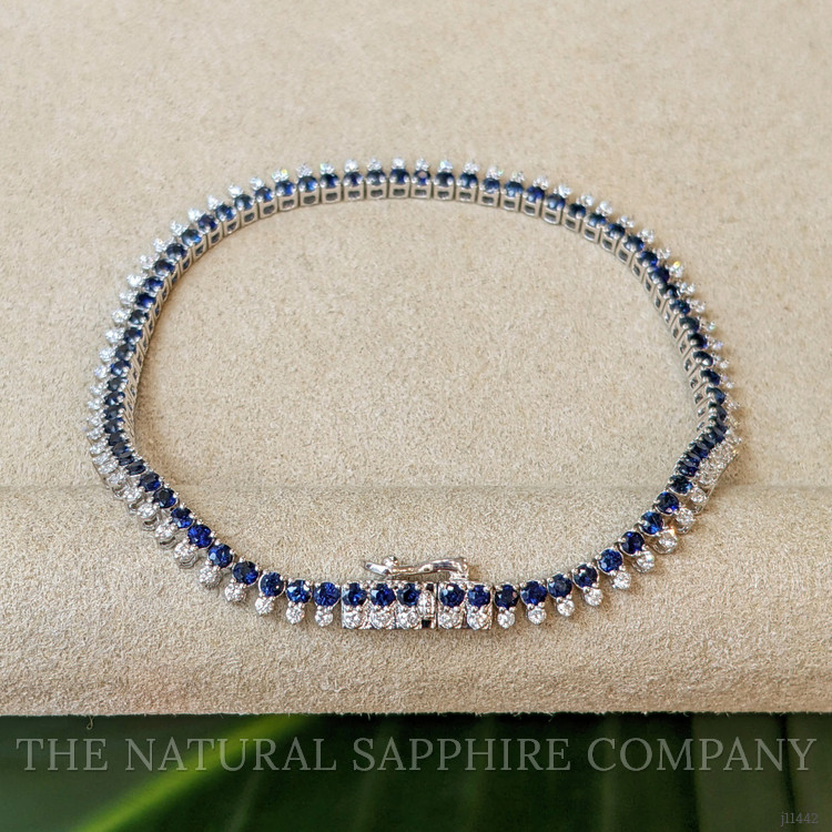 3.08 Ct.Tw. Blue Sapphire and Natural Diamond Tennis/Line Bracelet, 14K White Gold
