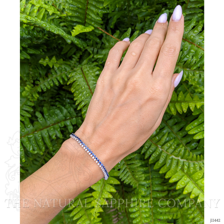 3.08 Ct.Tw. Blue Sapphire and Natural Diamond Tennis/Line Bracelet, 14K White Gold