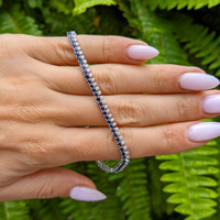 3.08 Ct.Tw. Blue Sapphire and Natural Diamond Tennis/Line Bracelet, 14K White Gold Life Style