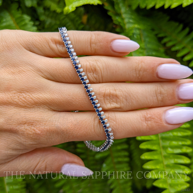 3.08 Ct.Tw. Blue Sapphire and Natural Diamond Tennis/Line Bracelet, 14K White Gold