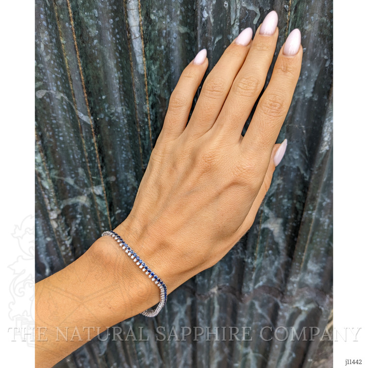 3.08 Ct.Tw. Blue Sapphire and Natural Diamond Tennis/Line Bracelet, 14K White Gold