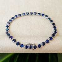 11.36 Ct.Tw. Blue Sapphire Tennis/Line Bracelet, 14K White Gold Image