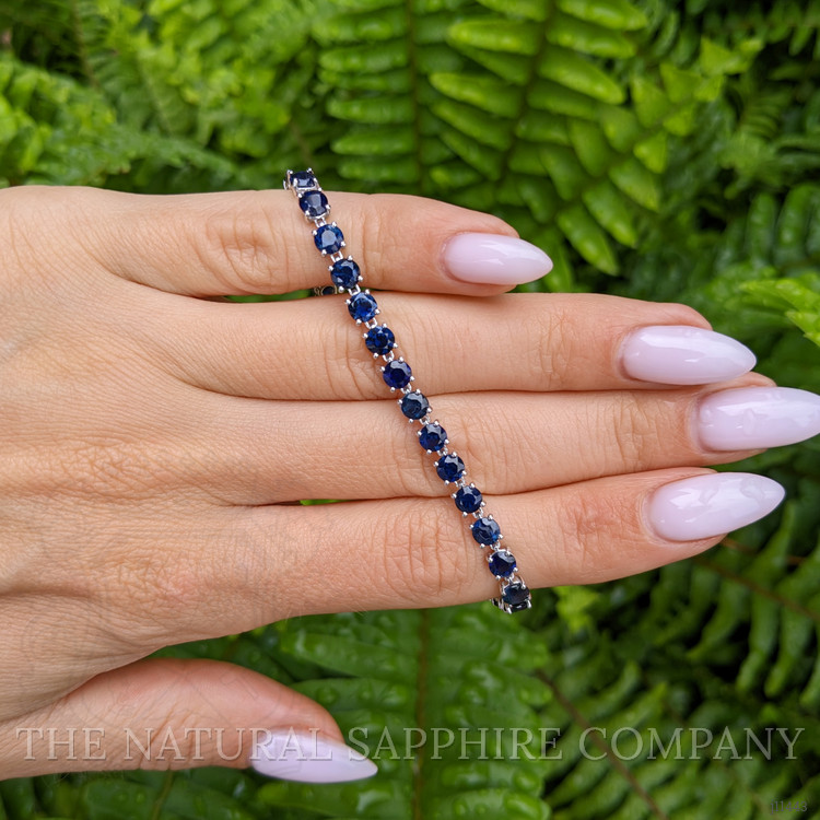 11.36 Ct.Tw. Blue Sapphire Tennis/Line Bracelet, 14K White Gold