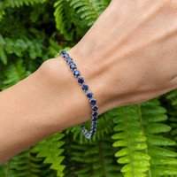 11.36 Ct.Tw. Blue Sapphire Tennis/Line Bracelet, 14K White Gold Life Style