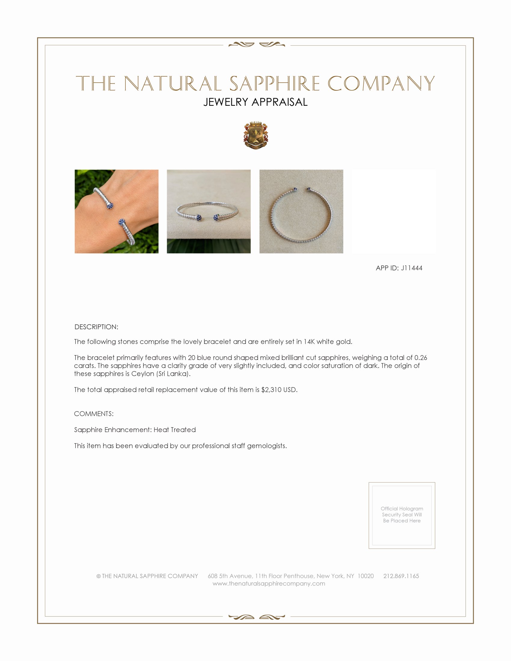 0.26 Ct.Tw. Blue Sapphire Pave Bracelet, 14K White Gold