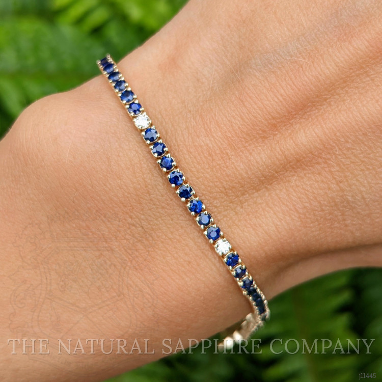 3.20 Ct.Tw. Blue Sapphire and Natural Diamond Tennis/Line Bracelet, 14K Yellow Gold