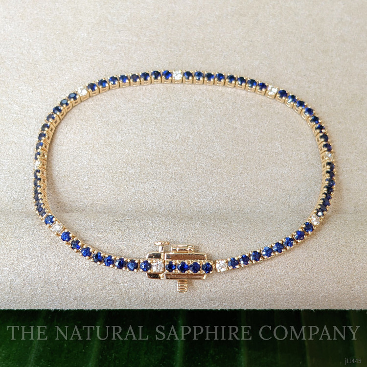 3.20 Ct.Tw. Blue Sapphire and Natural Diamond Tennis/Line Bracelet, 14K Yellow Gold