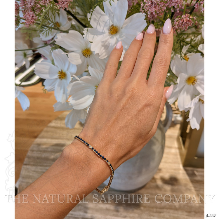 3.20 Ct.Tw. Blue Sapphire and Natural Diamond Tennis/Line Bracelet, 14K Yellow Gold