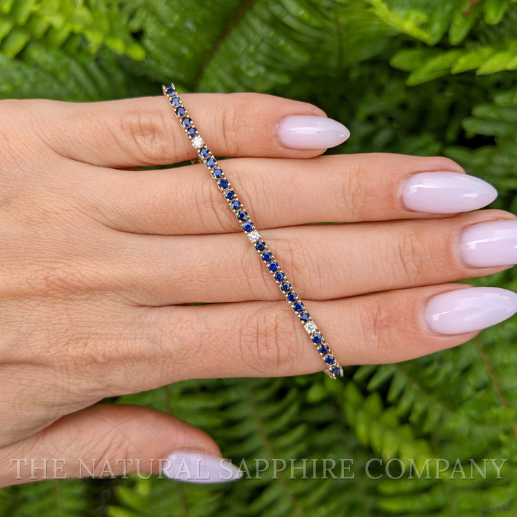 3.20 Ct.Tw. Blue Sapphire and Natural Diamond Tennis/Line Bracelet, 14K Yellow Gold