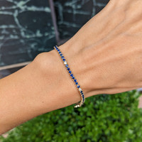 3.20 Ct.Tw. Blue Sapphire and Natural Diamond Tennis/Line Bracelet, 14K Yellow Gold Life Style