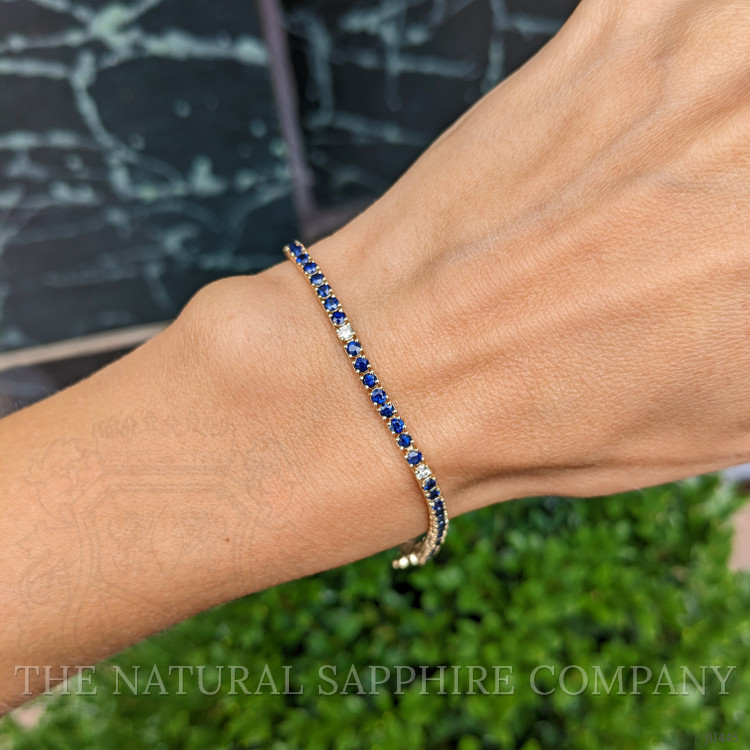 3.20 Ct.Tw. Blue Sapphire and Natural Diamond Tennis/Line Bracelet, 14K Yellow Gold