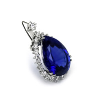 15.93 Ct. Blue Tanzanite and Natural Diamond Halo Brooch, 18K White Gold Image