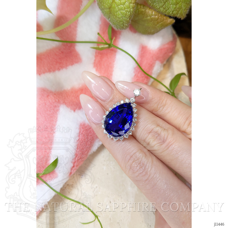 15.93 Ct. Blue Tanzanite and Natural Diamond Halo Brooch, 18K White Gold