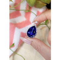 15.93 Ct. Blue Tanzanite and Natural Diamond Halo Brooch, 18K White Gold Life Style