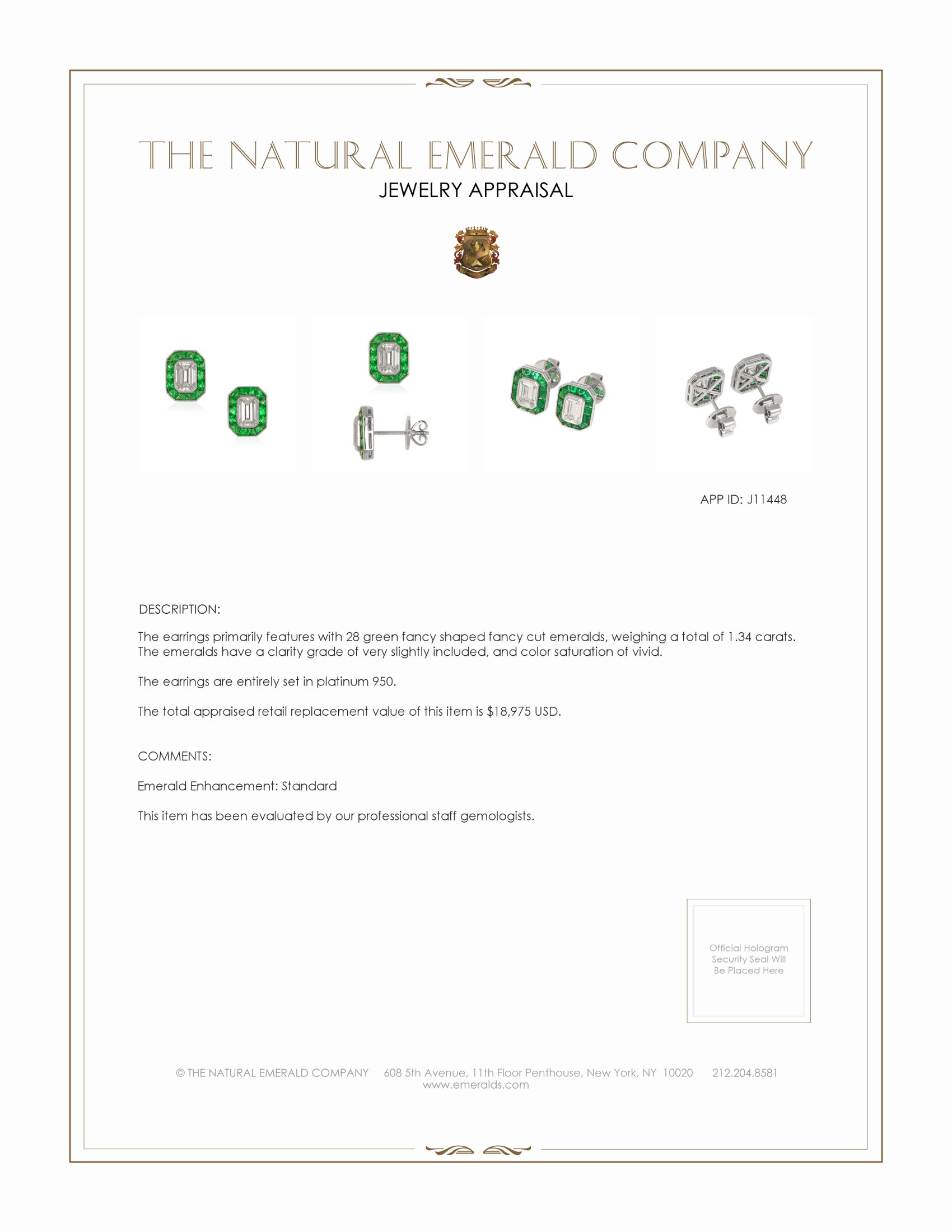 2.68 Ct.Tw. Emerald Studs Earrings, Platinum 950