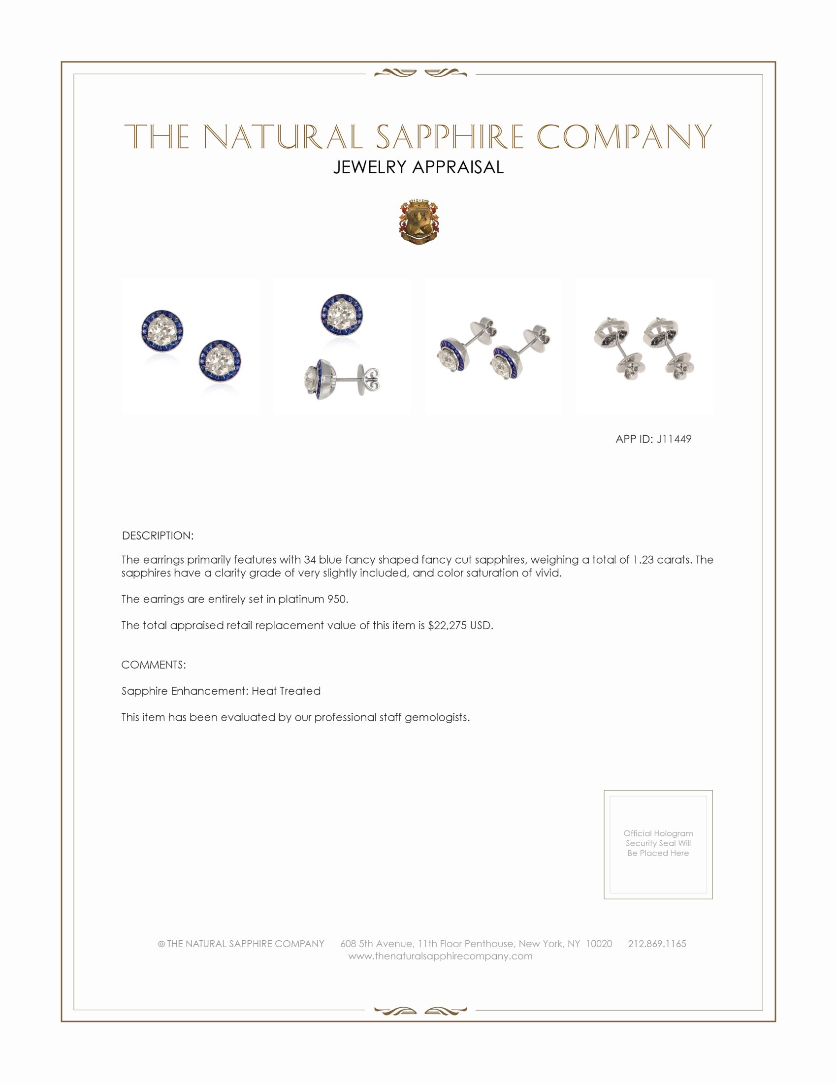 3.85 Ct.Tw. Natural Diamond and Blue Sapphire Studs Earrings, Platinum 950