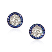 3.85 Ct.Tw. Natural Diamond and Blue Sapphire Studs Earrings, Platinum 950 Video