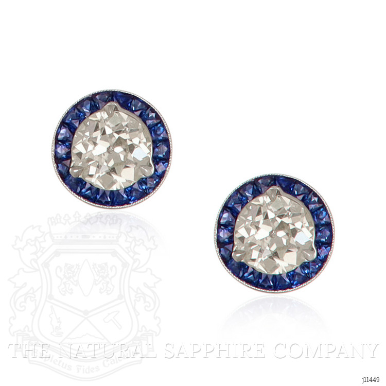 3.85 Ct.Tw. Natural Diamond and Blue Sapphire Studs Earrings, Platinum 950