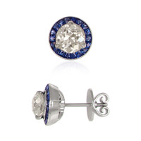3.85 Ct.Tw. Natural Diamond and Blue Sapphire Studs Earrings, Platinum 950 Image