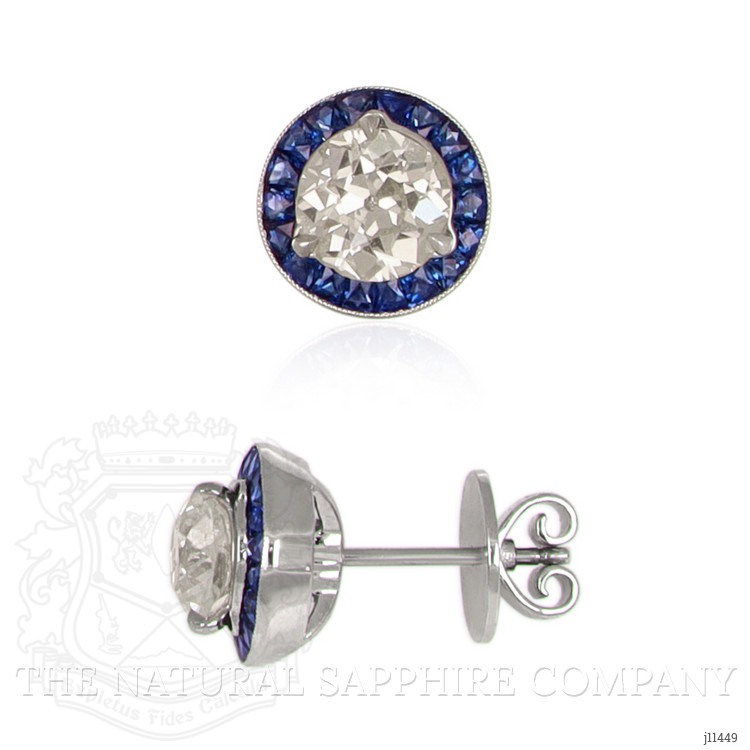 3.85 Ct.Tw. Natural Diamond and Blue Sapphire Studs Earrings, Platinum 950