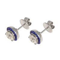 3.85&nbsp;Ct.Tw.Total Carat Weight Natural Diamond and Blue Sapphire Studs Earrings, Platinum 950 Image
