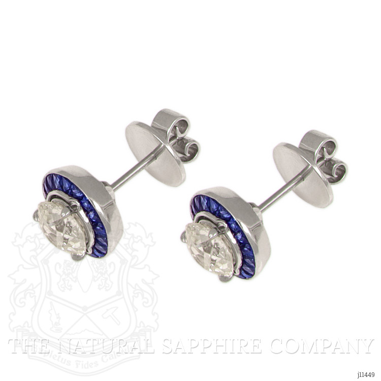 3.85 Ct.Tw. Natural Diamond and Blue Sapphire Studs Earrings, Platinum 950