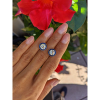 3.85&nbsp;Ct.Tw.Total Carat Weight Natural Diamond and Blue Sapphire Studs Earrings, Platinum 950 Life Style