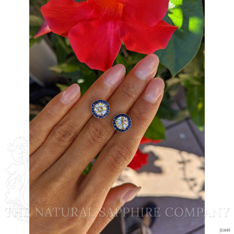 3.85 Ct.Tw. Natural Diamond and Blue Sapphire Studs Earrings, Platinum 950