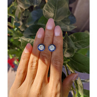 3.85 Ct.Tw. Natural Diamond and Blue Sapphire Studs Earrings, Platinum 950 Life Style
