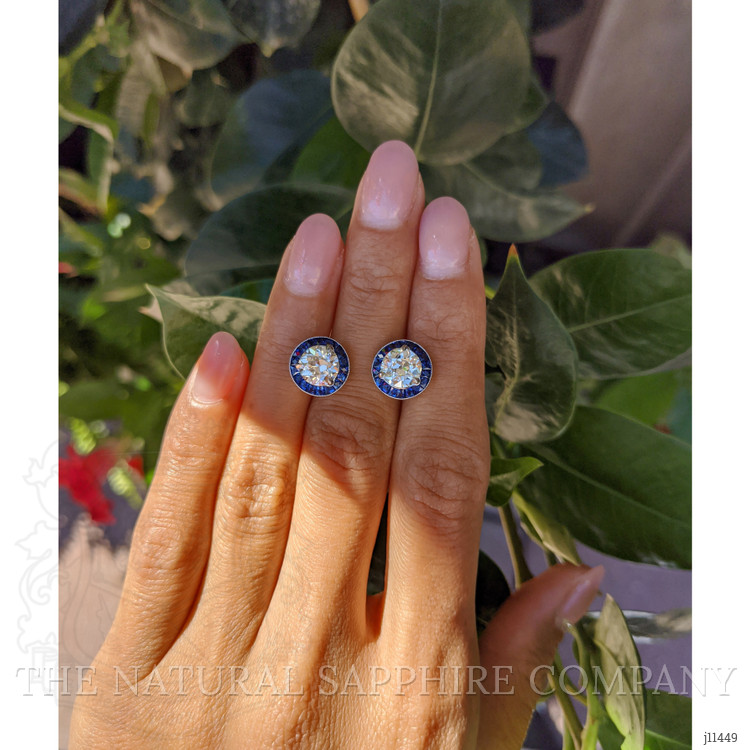 3.85 Ct.Tw. Natural Diamond and Blue Sapphire Studs Earrings, Platinum 950