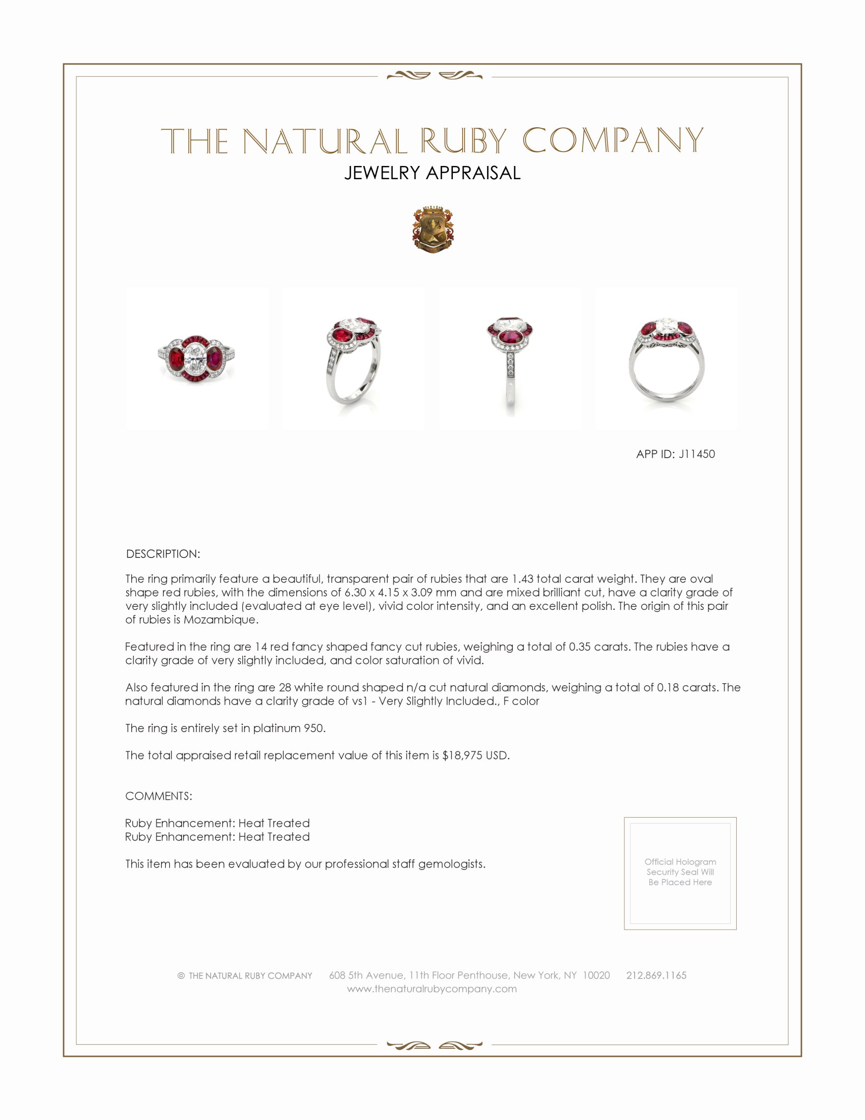 2.32 Ct. Ruby and Natural Diamond Pave Ring, Platinum 950