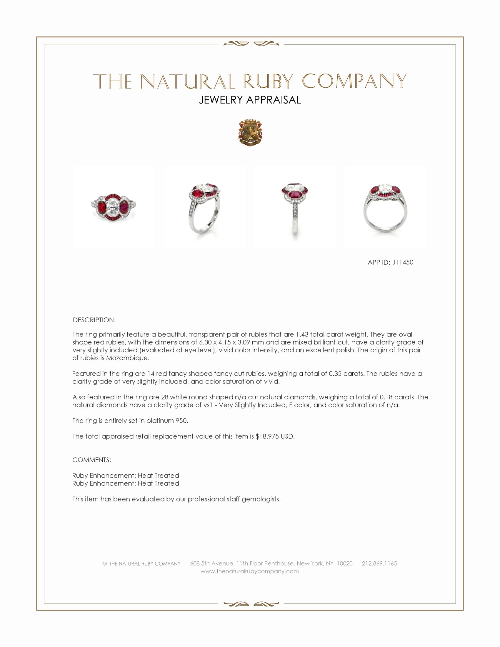 2.32 Ct.Tw. Ruby and Natural Diamond Pave Ring, Platinum 950