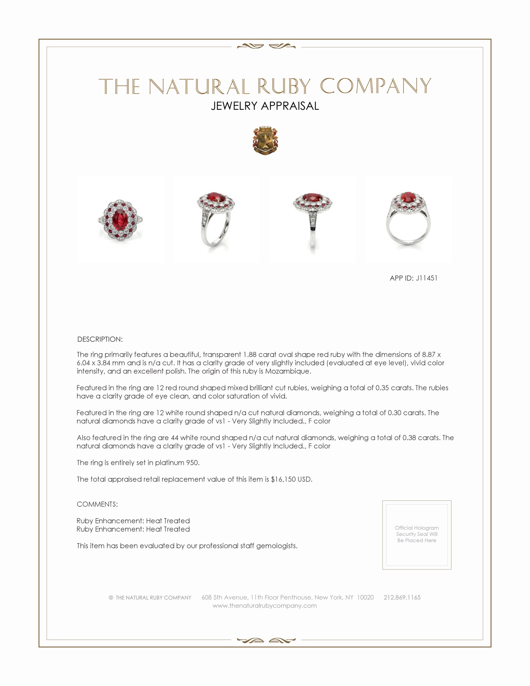 1.88 Ct. Ruby Natural Diamond Pave Ring, Platinum 950